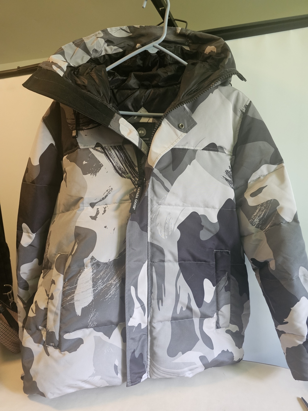 Canada Goose Black Label Gray & White Camo Puffer Jacket with Hood